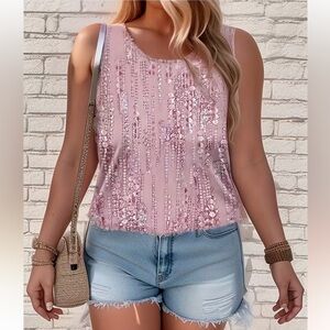 1199.Pink Sequin Sleeveless Top
